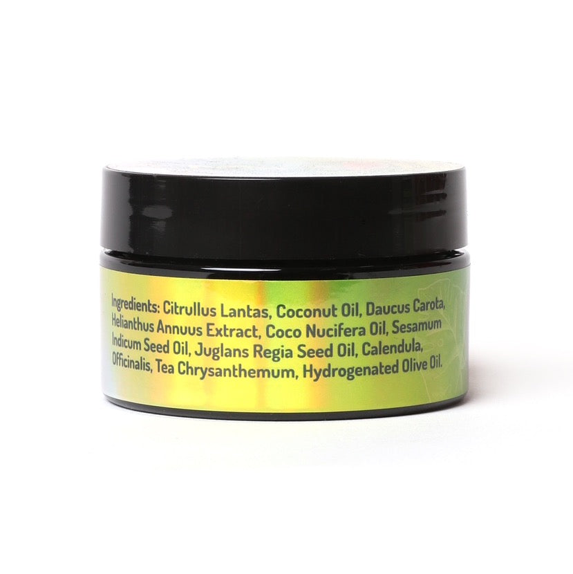 Intensifying gel ingredients label – listing natural oils and botanical extracts for skincare and tanning