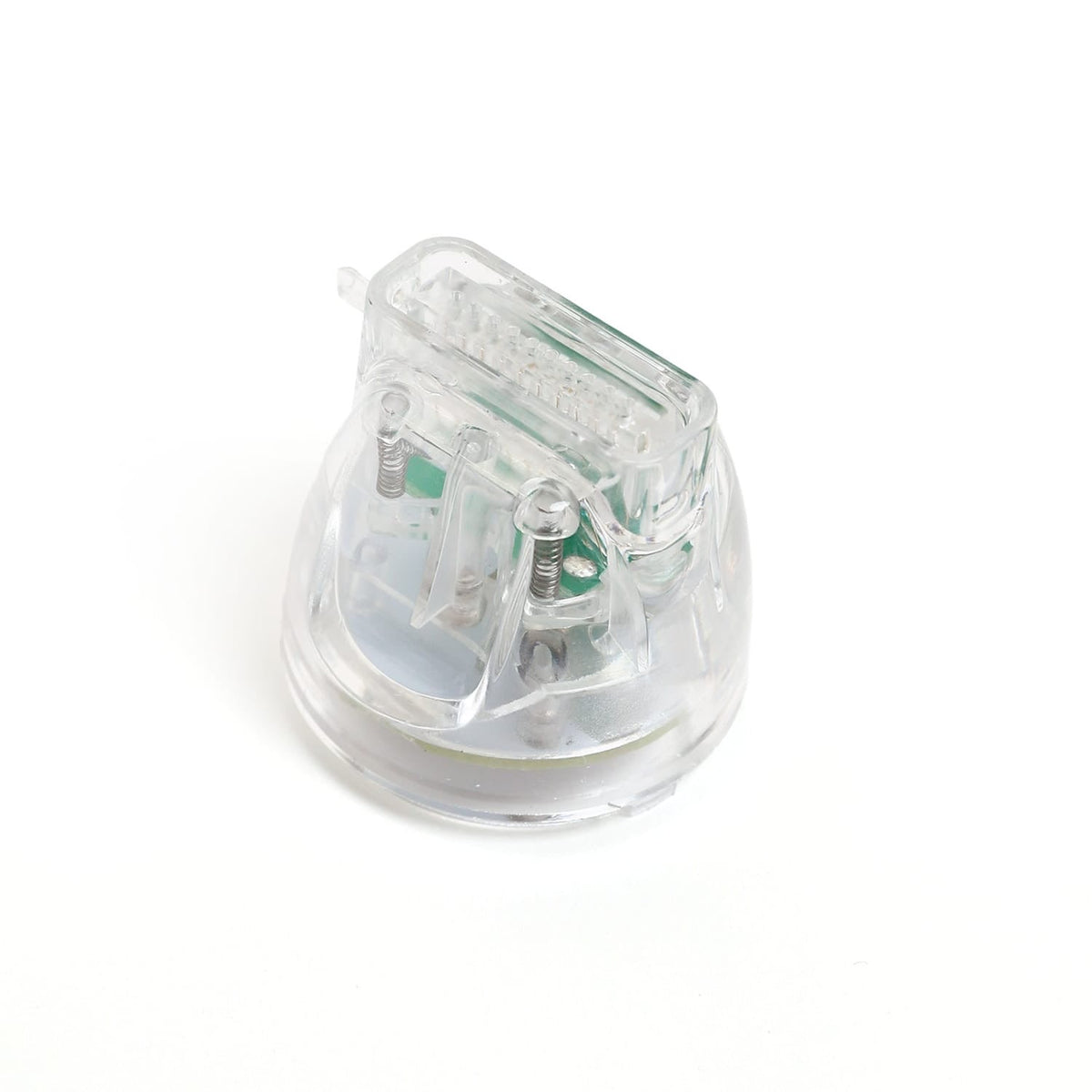 Clear electronic component on a white background