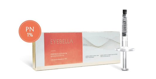 Eyebella Polynucleotide 1% skin booster with syringe for rejuvenation, tone improvement, and wrinkle care.