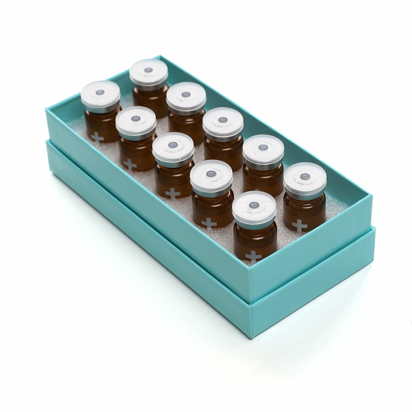 Open Lipo Lab box showing 10 vials neatly packed, designed for use in fat-dissolving treatments.