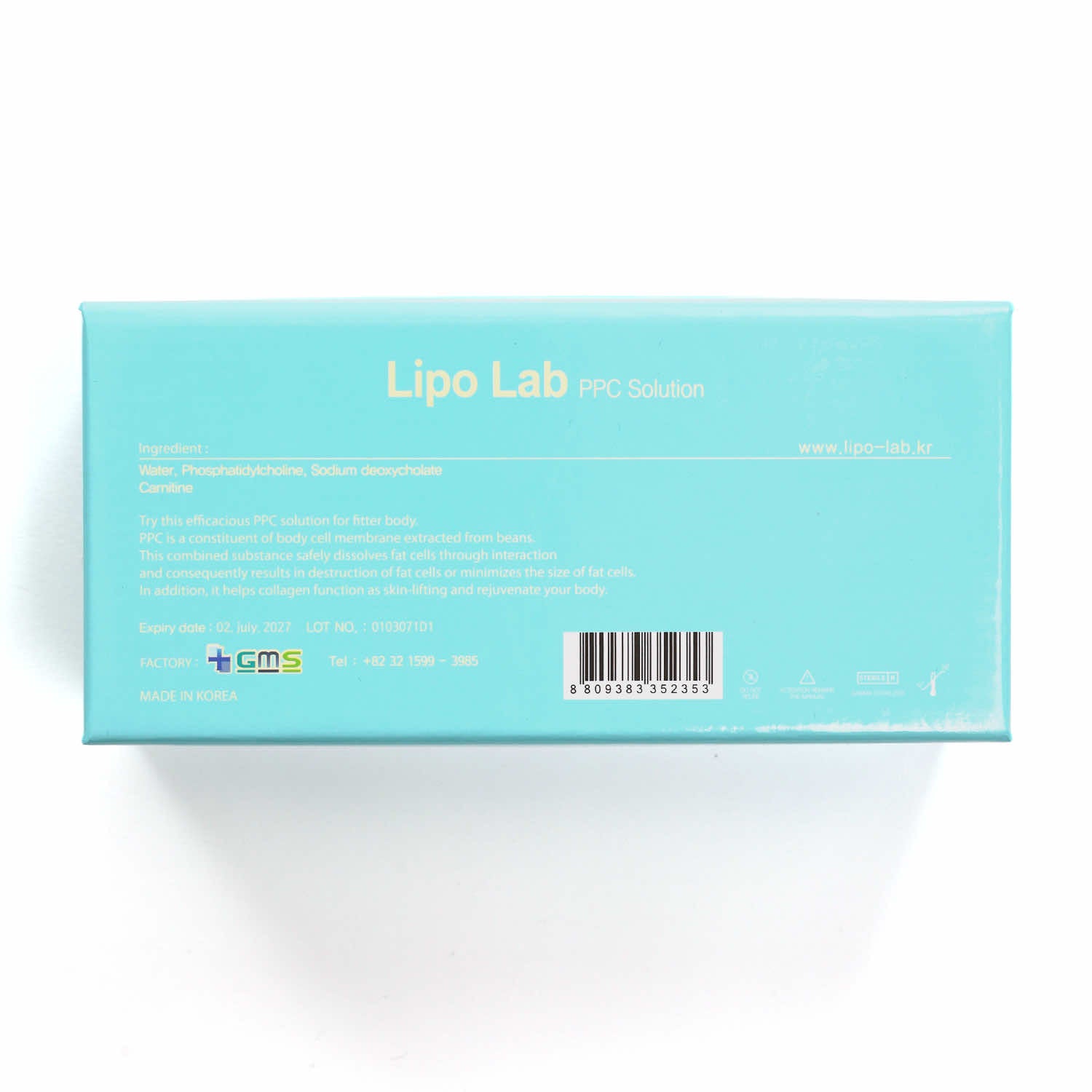Back of Lipo Lab PPC Solution box showing ingredients, usage instructions, and manufacturer details.