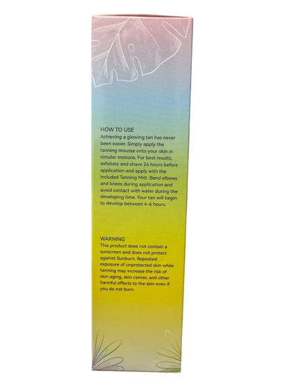 Back of the tanning mousse box showing usage instructions and warning text.