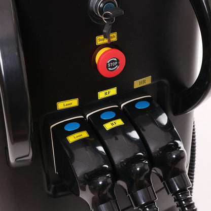 Control panel with buttons and labels on a beauty machine
