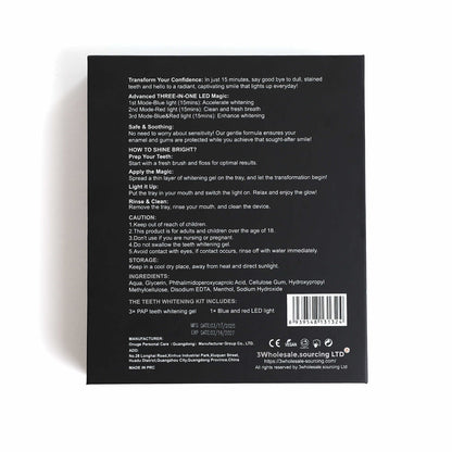 SmartSmile box featuring LED light design and peroxide-free whitening system.