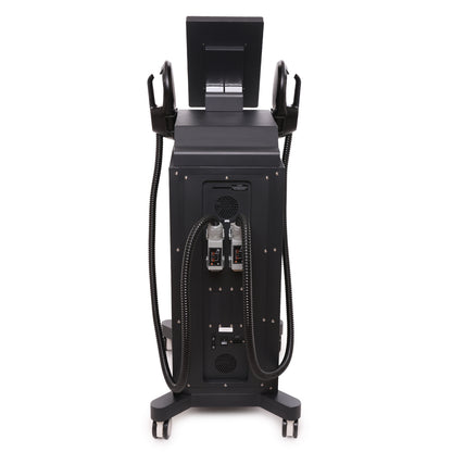 Black medical device with monitor and hoses on a white background