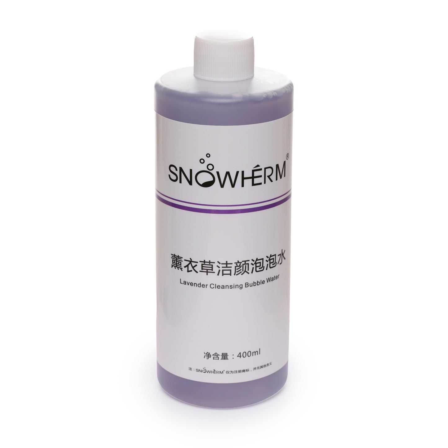 Snowherm lavender cleansing bubble water bottle on a white background