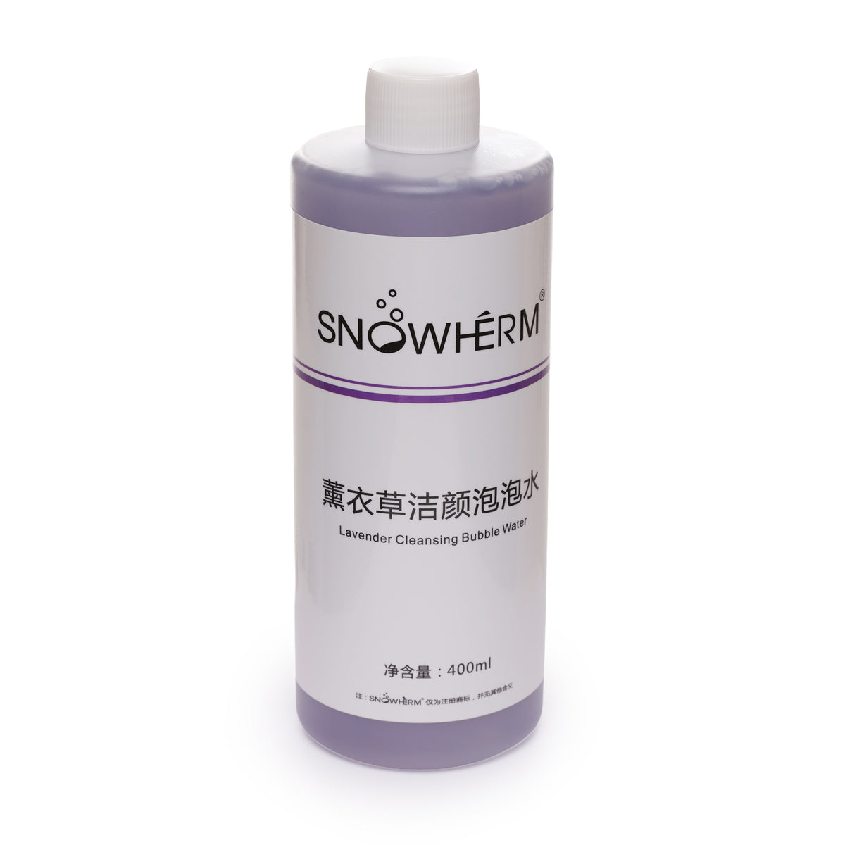 Snowherm lavender cleansing bubble water bottle on a white background