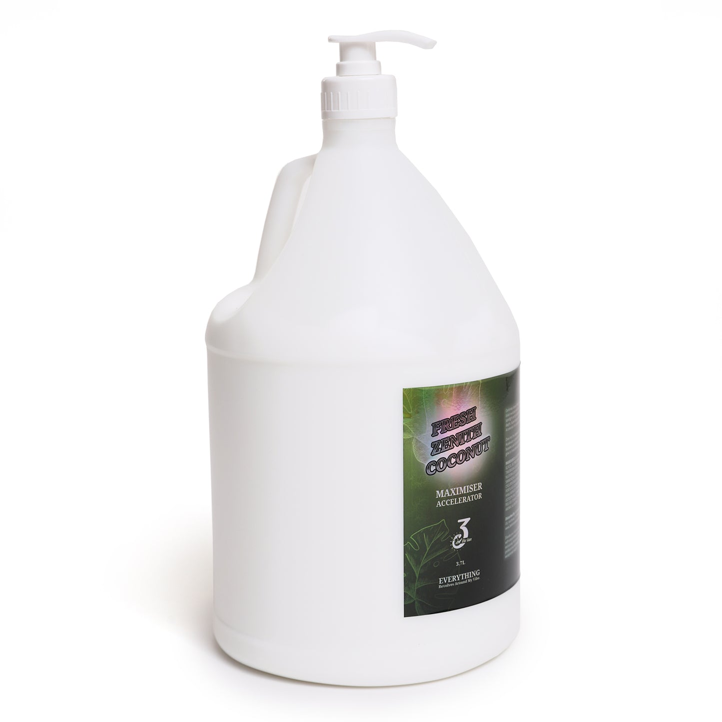 Angled view of fresh Zenith Coconut lotion showing the green label with tropical-themed branding.