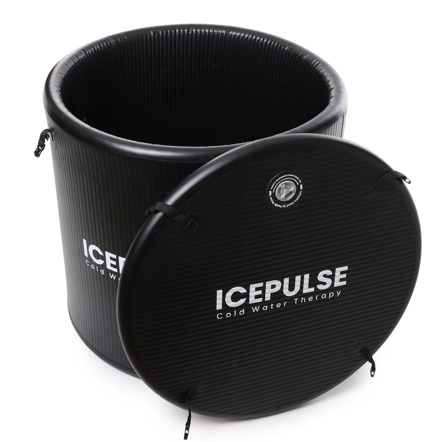 Black ice bucket with lid featuring 'ICEPULSE' branding