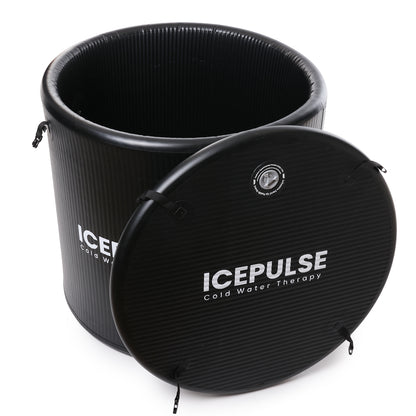 Black ice bucket with lid featuring 'ICEPULSE' branding