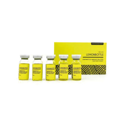 Set of Lemonbottle Ampoule Solution vials with box, designed for face and body treatments.