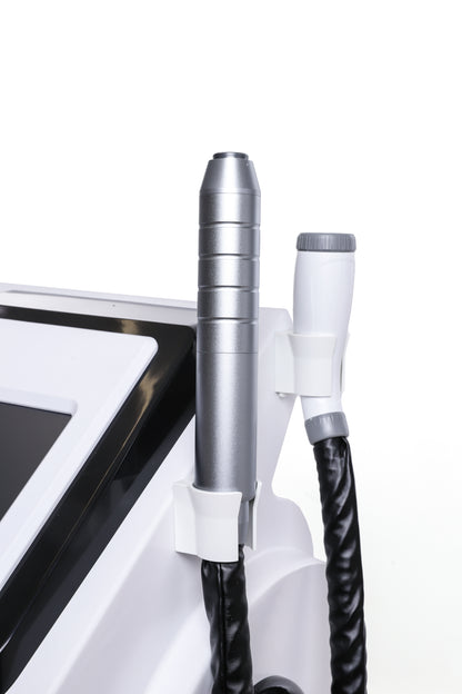 Mounted RF and laser handpieces on multifunction beauty treatment machine for skin rejuvenation and lifting