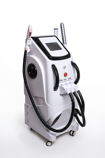 3-in-1 beauty laser machine with OPT, laser, and RF handles for hair removal, skin tightening, and facial treatments