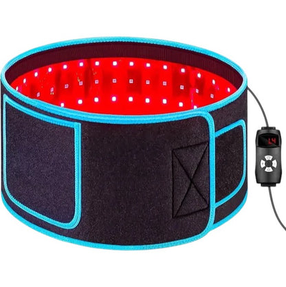 red light waist belt with red LED lights on 