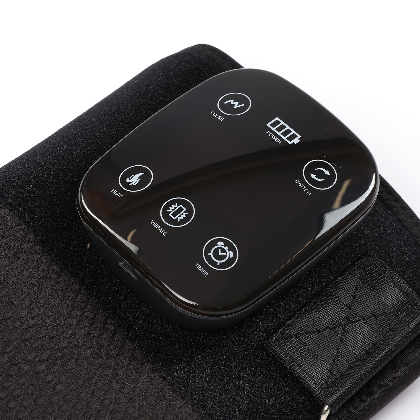Black electronic device with control panel for red light knee pad